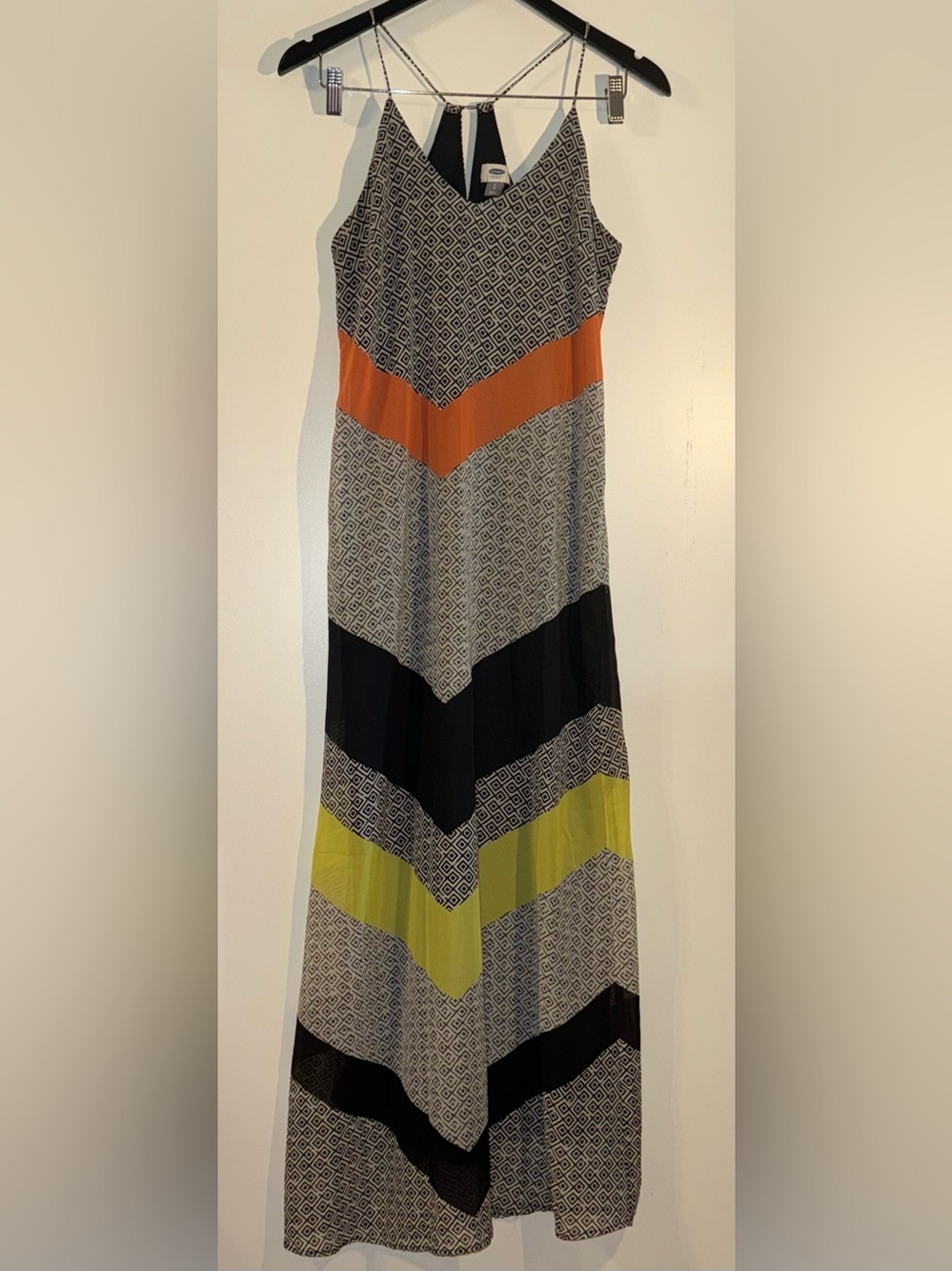 Old Navy Geometric Chevron Maxi Dress in Orange, Black and Lime